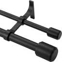 Double Curtain Rods for Windows 36-72", Matte Black Double Curtain Rods with Cap Finials, Adjustable 1 Inch Front and 5/8 Inch Back Double Drapery Rod, Telescoping Dual Curtain Rod Black Double Rods