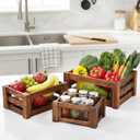 Kathfly Set of 3 Rustic Nesting Crates, Wooden Organizer Boxes Basket, Small Decorative Wood Wire Containers with Handle for Countertop Display, Fruit, Veggies, Kitchen, Bathroom, Pantry Storage