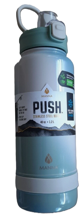 Manna Push 40 OZ . Stainless Steel with Handle 1 Green Spiral 