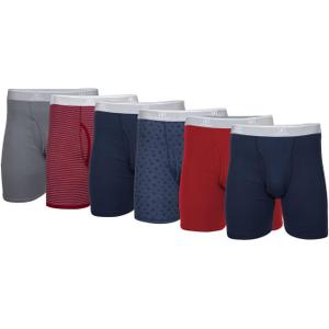 George Men's Moisture Wicking Regular Leg Boxer Briefs, 6-Pack (Grey/Stripesred/Blue/Diamond/Red) Size XL
