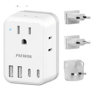 European Travel Plug Adapter Set, 8-in-1 Travel Adapter with 4 AC, 4 USB Ports (2 USB C), US to EU/UK Italy France Germany, International Power Adapter with Type G/C/L Detachable Plugs