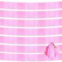 12P Macaroon Pink Wavy Metallic Foil Fringe Banner Tinsel Banner Backdrop Garland Curtains for Parade Floats Wedding Birthday Parties Decoration Halloween Christmas