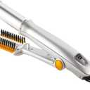 2-in-1 Electric Hair Straightener and Curling Iron with Ceramic Plates, Portable Anti-Scald Design for Wigs, Beards, and Travel (Silver)