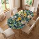 Horaldaily Summer Fitted Tablecloth 68 x 48 Inch Oval, Monstera Deliciosa Green Washable Table Cover Elastic Edged for Dinning, Picnic, Camping, Banquet