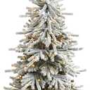 Nearly Natural 6ft. Flocked Long Vermont Pine Artificial Christmas Tree with 758 Bendable Branches and 250 LED Lights in Decorative Planter