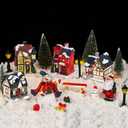 Weysat 19 Pcs Christmas Village Houses Sets Christmas Village Miniature Display Xmas Scene Figurines Trees Snowman Decor Desktop Table Decor Winter Town Scene