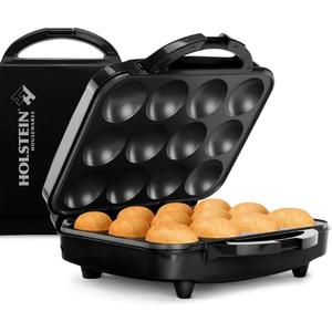 Holstein Housewares Non-Stick 12-Count Electric Cupcake Maker Machine, Bakes 12 Full Size Cupcakes, Muffins, Pizza Cups and Cinnamon Buns, Built-In Safety Lock, Vertical Storage, Black