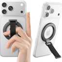 SUPERONE for MagSafe Phone Grip with Finger Strap, Removable Magnetic Ring Holder with Kickstand Finger Loop, MagSafe Accessories for iPhone 17/16/15/14/13/12 Series, Black