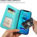 Bocasal Wallet Case for iPhone 14 Plus, RFID Blocking Magnetic Flip Case with Card Slots Holder Kickstand Wrist Strap, PU Leather Folio Shockproof Protective Cover 6.7 Inch (Light Blue)
