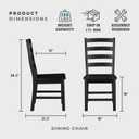 Lexicon Farmhouse Dining Chairs Set of 2, Kitchen Dining Chairs with Sturdy Solid Wood Frame, Legs, Footrest, High Ladder Back, Comfortable Classic Wooden Armless Side Seat, Easy Assembly, Black