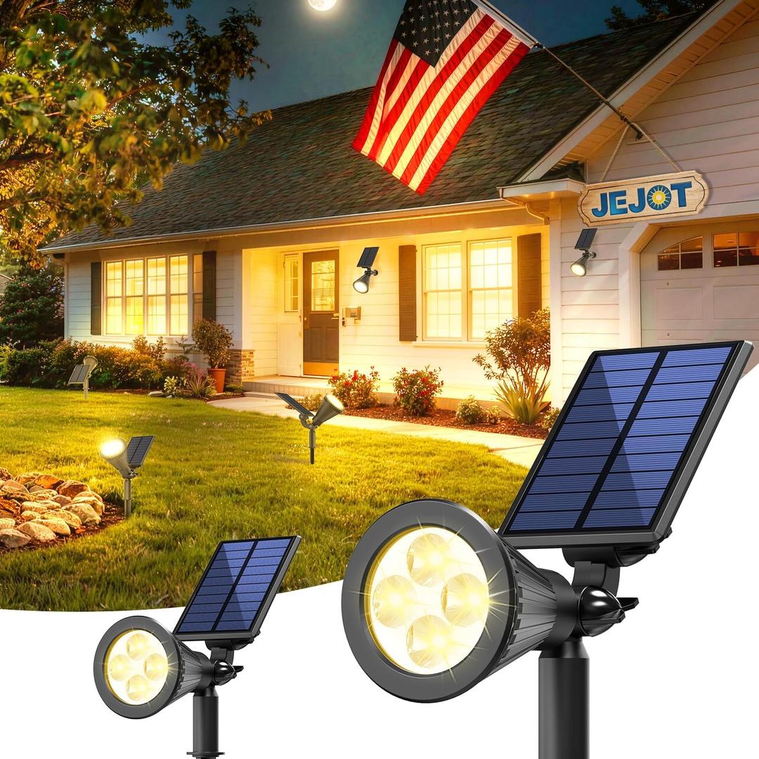 Solar Lights Outdoor Waterproof IP65,3000K Super Bright LED,2 Lighting Modes, Solar Powered Yard Garden Solar Spot Lights for Flag Landscape Auto On/Off-2 Pack