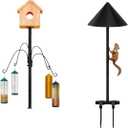Bird Feeder Pole 93.31 Inch Feeding Station with Squirrel Proof Baffle Heavy Duty Metal Mounting Pole Stand with 4 Shepherd Hooks for Outdoor Decor Black (Bird House Not Included)
