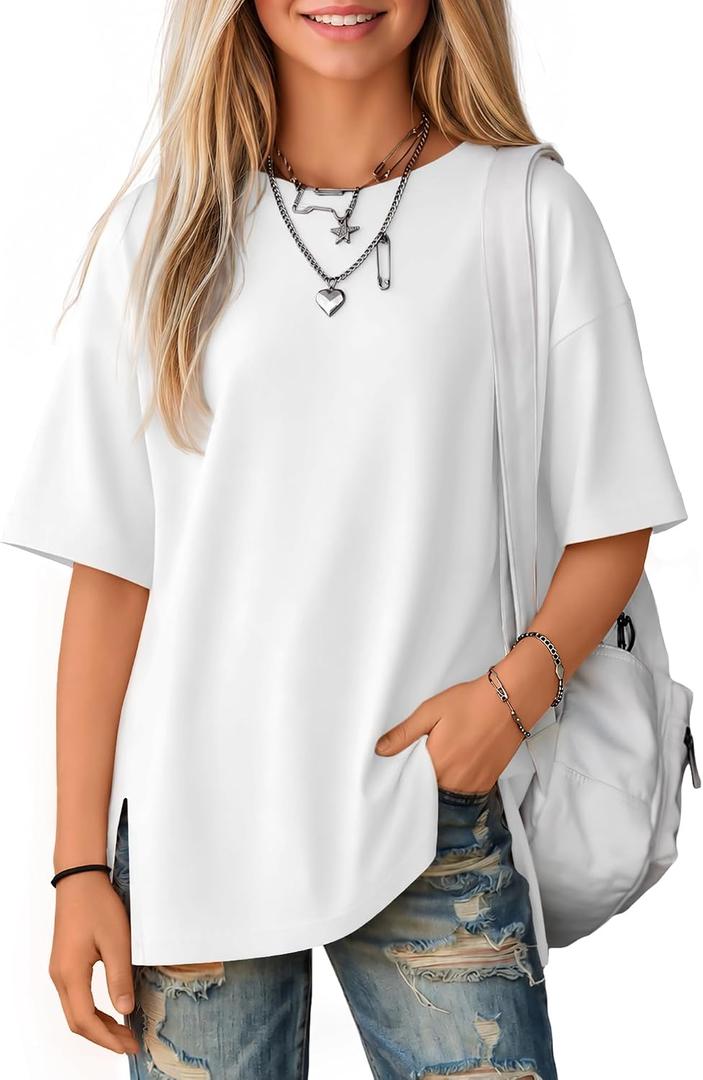 Yooo's Vivi Girls Oversized T Shirts Short Sleeve Crewneck Kids Summer Tops Teen Casual Basic Tees 5-14 Years