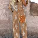 CHICME Women's Casual Loose Overalls Jumpsuits Floral One Piece Square Neck Shirred Pants with Pockets (XXL)