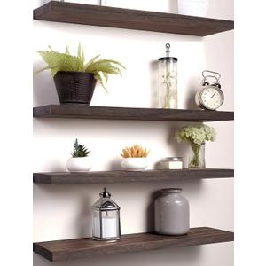 PHPH 24 Inch Wood Floating Shelves for Wall, Wooden Wall Shelves for Bedroom, Set of 4 Brown