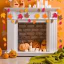 2Pcs Fall Decorations Harvest Wood Bead Garland, Yellow Orange Brown Felt Pumpkin Paper Maple Leaf Banner Rustic Fall Room Dcor for Fireplace Mantle Shelf Wall Thanksgiving Party Home Decor, 48"