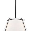 Modern Pendant Light Fixtures, 16" White Linen Drum Pendant Lights, Adjustable Hanging Light Fixture with Metal Frame, Black Chandelier for Bedroom Dining Room Kitchen Island Living Room