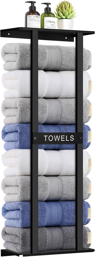 Bathroom Towel Storage Rack, Wall Mounted Bathroom Towel Rack, 30 inch Heavy Duty 6 Large Towels, Wall Mounted Towel Rack for Rolled Towels, Black