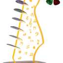 Light Up Guitar Pick Holder with 6 Guitar Picks, Acacia Wood & Acrylic Music Note Pick Holder Case for Guitar Pick Storage & Display, Guitar Music Accessories Gift for Guitar Player Music Lover