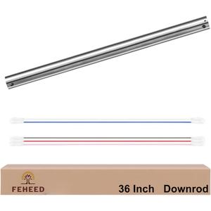 36 Inch Ceiling Fan Downrod, 1" Diameter Nickle Ceiling Fan Extension Rod (No Threads) with 5 x 18-AWG Wires,Universal Down Rods for Ceiling Fans,Easy Installation