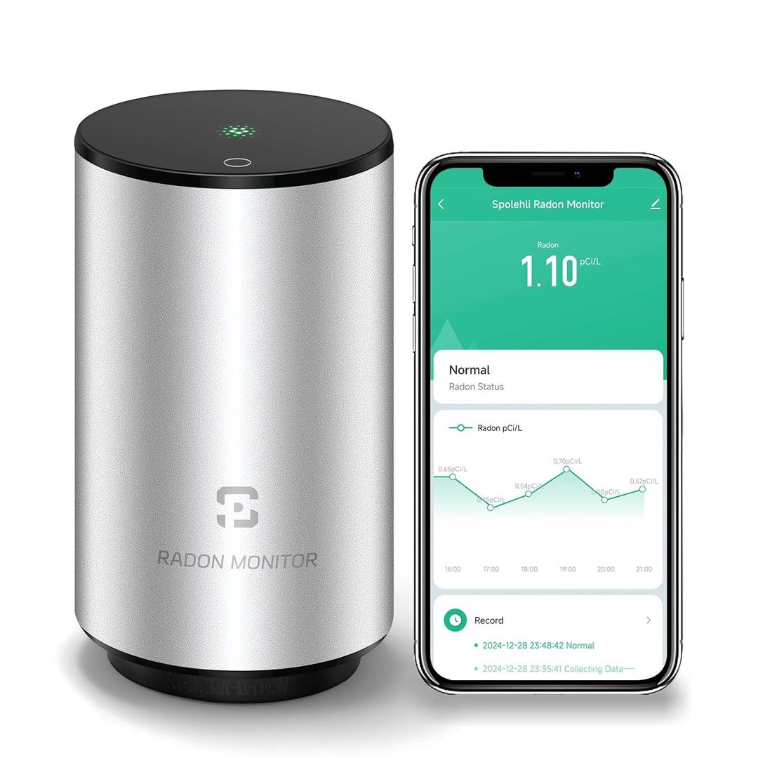 2026 UpgradeSpolehli Home Radon Detector, Smart Monitor with High-presion Radon Sensor, Fast Capture of Fluctuating Levels with Trend Charts Data Sharing, Light & Alarm Notification-App& WiFi Needed (Silver)