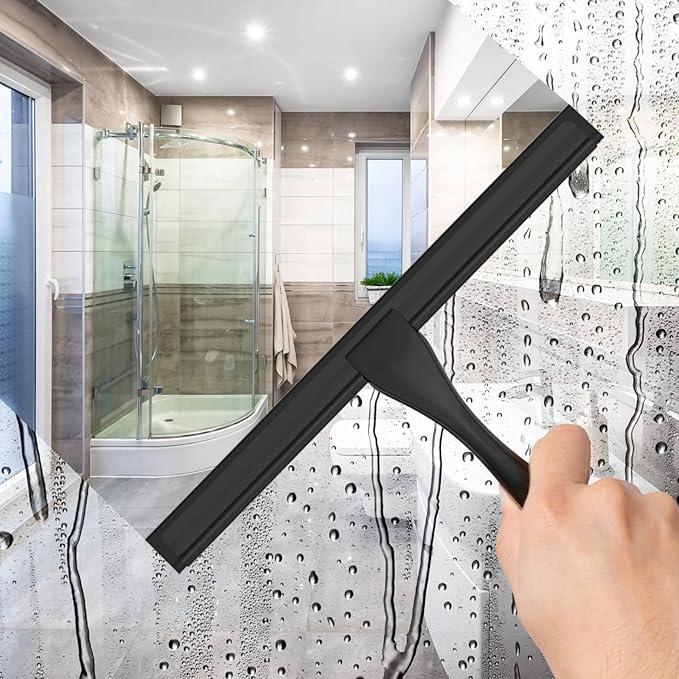 All-Purpose Stainless Steel Shower Squeegee for Shower Glass Door Bathroom Cleaner Tool Household Window Mirror Squeegee for Glass Doors, Cleaning Tile Wall, Car, 10 inch, Black
