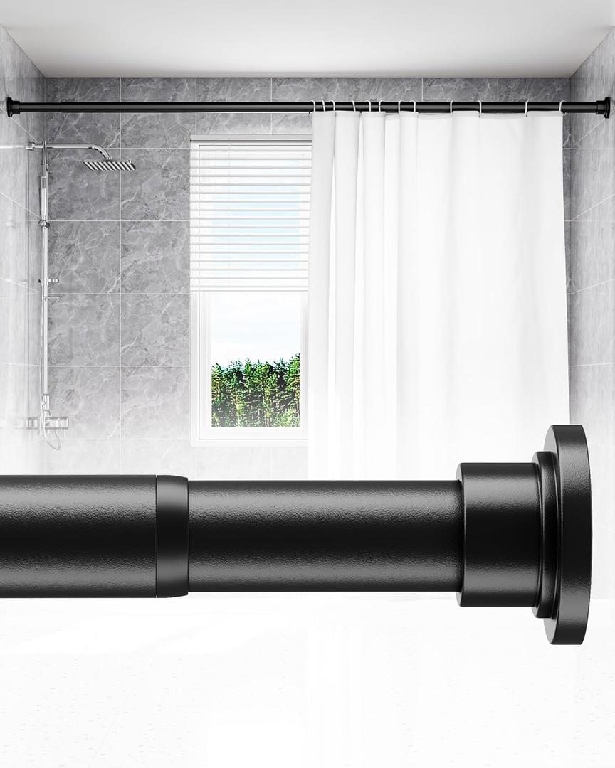 ALLZONE Adjustable Tension Curtain Rod, 42 to 78 Inches, Spring Loaded Curtain Rods No Drilling, Renter Friendly Tension Rod for Windows, Shower, Closet, No Drill, Non-Slip, Black