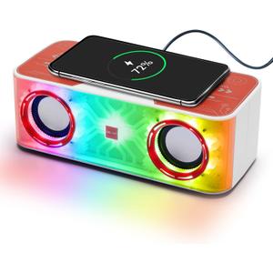 Delxo Bluetooth Speaker with Wireless Charger for Phone,Pro Stereo Bass Speaker with Mecha Atmosphere Lamp,Electronic Gadgets for Teen Adults Birthday for Teenagers