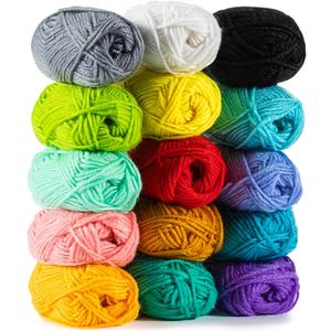 15x20g Acrylic Yarn for Crocheting - Soft Knitting Yarn for Crafts Multicolor Skeins for Crocheting DIY Bulk for Handicraft Knitting Scarves Ideal Gift for Beginners Adults (multiple colors)
