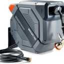 Retractable Garden Hose Reel 5/8 in x 100 ft Professional Metal Bracket & 9-Pattern Metal Nozzle UV Resistant Brass Fitting Heavy Duty Wall Mount Any Length Lock Slow Retraction 180 Swivel