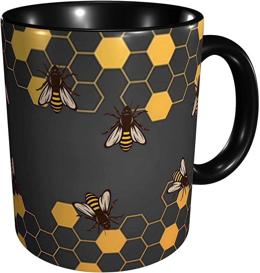 Honeycomb Bee Coffee Mug 11oz - Funny Ceramic Tea Cup for Men Women Office and Home Novelty Mugs Ideal Present Birthday Microwave Safe