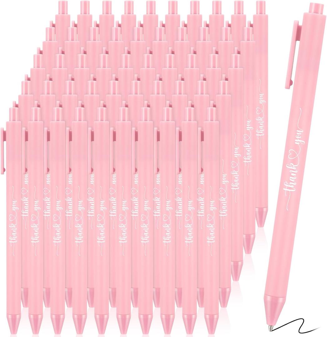 Chiisong 100 Pcs Thank You Pen Bulk Multicolor Ballpoint Pen for Server Employee Appreciation Gift for Coworker Team Office Staff Nurse Teacher Wedding Bridal Baby Shower Party(Pink Color)