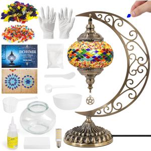 DIY Turkish Mosaic Lamp Kit, Moon Stained Glass Lamp Making Kit- Easy,Fun,No Experience Needed, Mosaic Art & Craft Project Kits for Adults & Teens, Make Your Own Lamp,Christmas Gift,Multicolor (Grand Bazaar Haze)