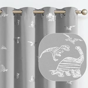 Vangao Kids Curtains Grey Blackout Dinosaur Curtains for Boys Kids Nursery Girls Room Silver Dino Foil Print Thermal Insulated Drapes Grommet Top Window Treatments 84 Inches Length 2 Panels