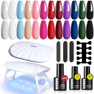 MEFA 19 Pcs Gel Nail Polish Kit with U V Light, 12 Colors All Seasons Soak Off Gel Polish Nail Set with Base Top Coat Essential Manicure Tools Beginners Salon Nails Art DIY