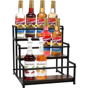 Coffee Syrup Rack - 3-Tier 12 Syrup Bottles Holder - Liquor Bottle Display Shelf - Kitchen Cabinet Organizer for Jars, Condiments - Wooden Countertop Organizer for Seasonings, Tea, or Coffee