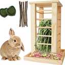 kathson Rabbit Wooden Hay Feeder,Wooden Rabbit Hay Rack Less Wasted Guinea Pig Hay Holder Wood Small Animal Hay Feeder Self Standing Cage Accessories for Chinchillas Hamsters Bunny