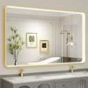 Twalsu 60x36 Inch LED Bathroom Mirror with Lights, Gold Metal Framed LED Mirror for Bathroom, 3 Colors and Stepless Dimmable Wall Mounted Lighted Bathroom Vanity Mirror, Anti-Fog, Memory