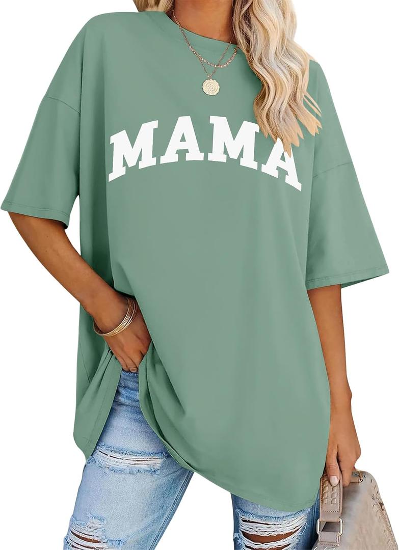 LOMON Oversized T Shirts for Women Short Sleeve Crewneck Summer Tops Loose Casual Mama Shirts Basic Tee (Green, XXL)