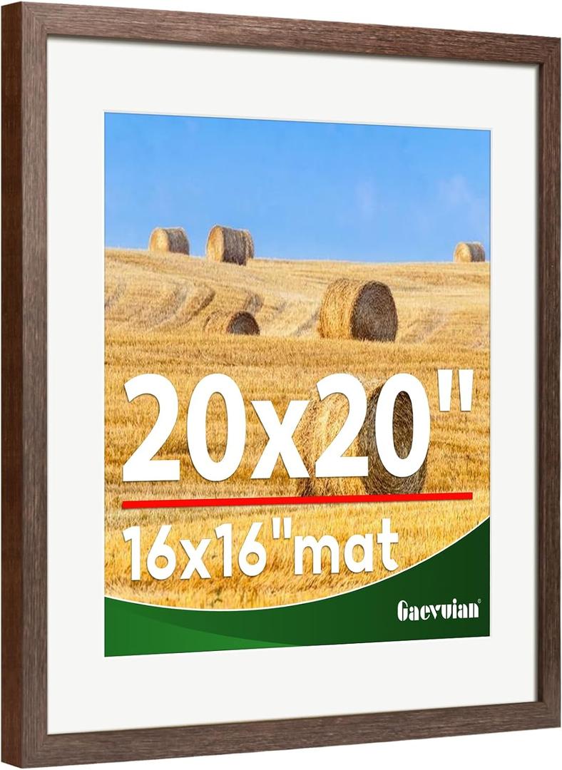 20x20 picture frame,Distressed Farmhouse Wood Pattern 20x20 frame Display 16x16 with mat,Display with Plexiglass,Horizontal and Vertical,Wall Mount Décor,Walnut,1Pack