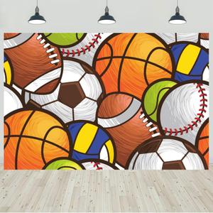 7x5ft Sports Backdrop Kids Sports Theme Birthday Baby Shower Party Photography Background Cartoon Basketball Football Baseball Decorations Banner Kids Portraits Photo Studio Props