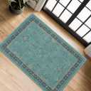 2x3 Washable Teal Rug for Entryway Indoor, Kitchen Floor Waterproof, Bathroom, Powder Room, Non Slip Low Pile Stain & Fade Resistant, Modern Turquoise Aqua Dcor
