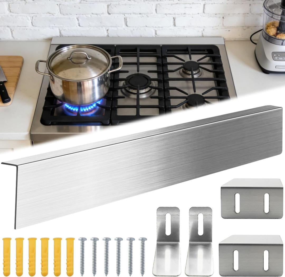 35.8"x3"x1" Stove Rear Gap Filler 304 Stainless Steel Range Guard | Brushed 304 stainless steel gap cover resists heat and corrosion. Includes 4 brackets for rapid, tool-free oven installation.