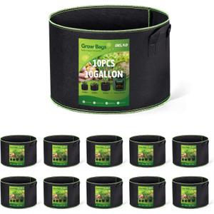 Delxo 10 Gallon Grow Bags 10 Pack for Planting, Fabric Pots Plants Growing Bags with Handles Heavy Duty Aeration Thickened Nonwoven