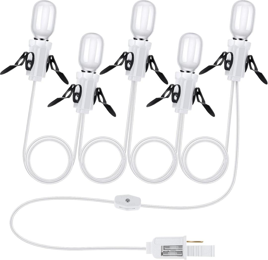 Leelosp 1 Pack Accessory Cord with 5 Milky White LED Light Bulb, 9.84 ft Christmas Village Light Cord with Fuse Wire, Blow Mold Light Kit Replacement for Christmas Village House Craft Halloween