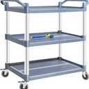 Plastic Utility Carts with Wheels, 3-Tier Medium Size Restaurant Food Cart, Heavy Duty 510lbs Capacity Rolling Service Cart w/Hammer for Commercial, Kitchen, Office (Lockable Wheels, M-Grey)