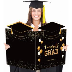 GRADESIN Big Graduation Card 2026 Black Gold Jumbo Guest Book Signature Congrats Grad Guestbook Gift for College High School Graduates Graduation Party Decorations Supplies