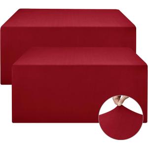 Nasitos Spandex Fitted Table Clothes, 2 Pack - 48 x 24 Inch - Red Rectangle Tablecloths for 4 Foot Tables, Fabric Table Cover Protector for Folding Table, Parties, Craft Show, Trade Show
