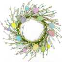 AMF0RESJ Easter Wreaths for Front Door Easter Egg Door Wreath with Colorful Eggs, Mixed Berry for Front Door Indoor Outdoor Farmhouse Home Wall Window Festival Wedding Decoration (Pink and Blue)