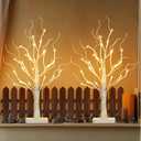 EAMBRITE Birch Tree with Led Lights, White Christmas Tree, Lighted Mini Small Artificial Tree Lamp Prelit Twig Trees Timer Battery Operated for Table Centerpiece Winter Home Decorations Indoor 2Pack